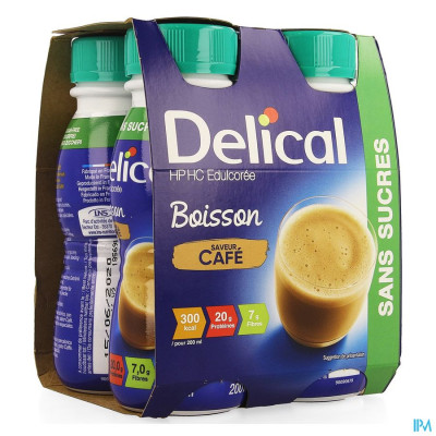 DELICAL MELKDRANK HP-HC Z/SUIKER KOFFIE 4X200ML