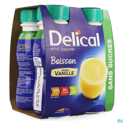 DELICAL MELKDRANK HP-HC Z/SUIKER VANILLE 4X200ML