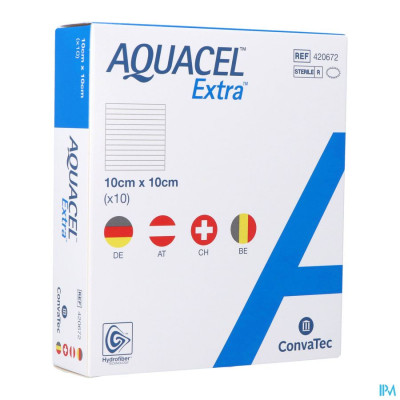 AQUACEL EXTRA VERB HYDROFIBER+VERSTERK. 10X10CM 10