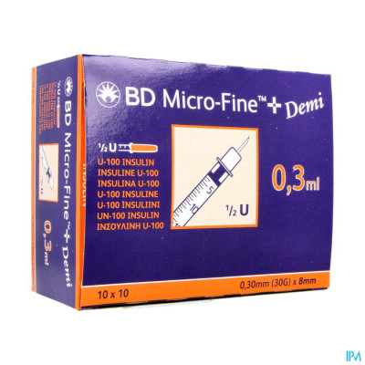 Bd Microfine+ Ins.sp.demi 0,3ml 30g 8mm 100 324826