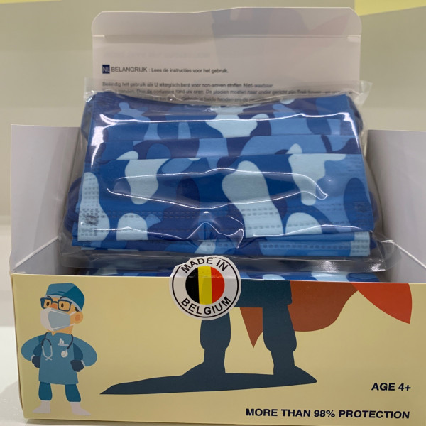Chirurgisch mondmasker fashion voor kids (camouflage blauw) - 30 stuks